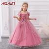 Children's Formal One-Shoulder Mesh Applique Princess Dress with Irregular Hem