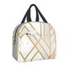 Pink Grey Gold Geometric Abstract Pattern Insulated Lunch Bag for Women Geometry Portable Thermal Cooler Food Lunch Box for Work