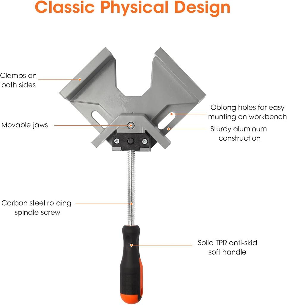 90 Degree Right Angle Clip Clamp Single Handle Aluminum Alloy Corner Clamp Woodworking Picture Frame Clip Right Angle Folder