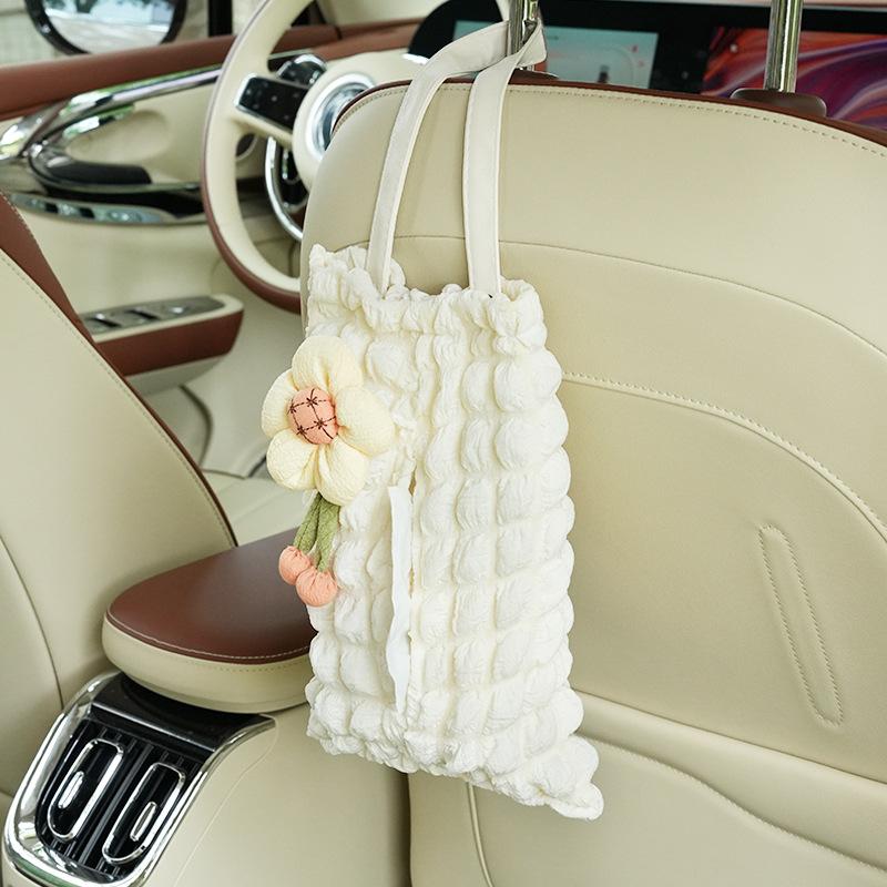 Car Tissue Box Puff Grid Car Seatback Multi-functional Paper Towel Drawer Cute and Creative Tissue Bag