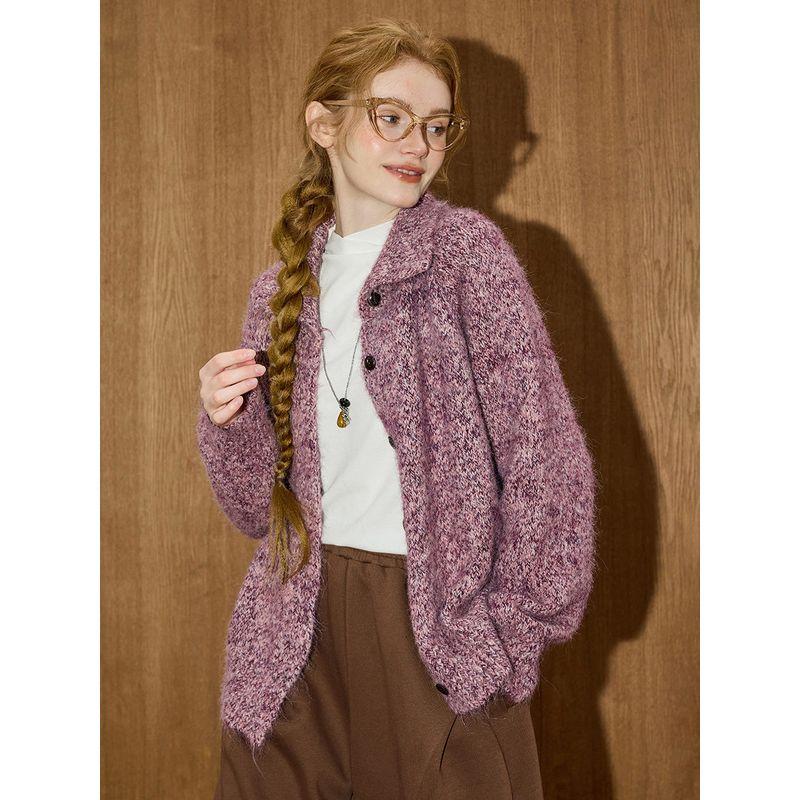 Coolhut Multicolored Lapel Soft Retro Floral Loose Versatile Sweater Winter New Knitted Jacket for Women