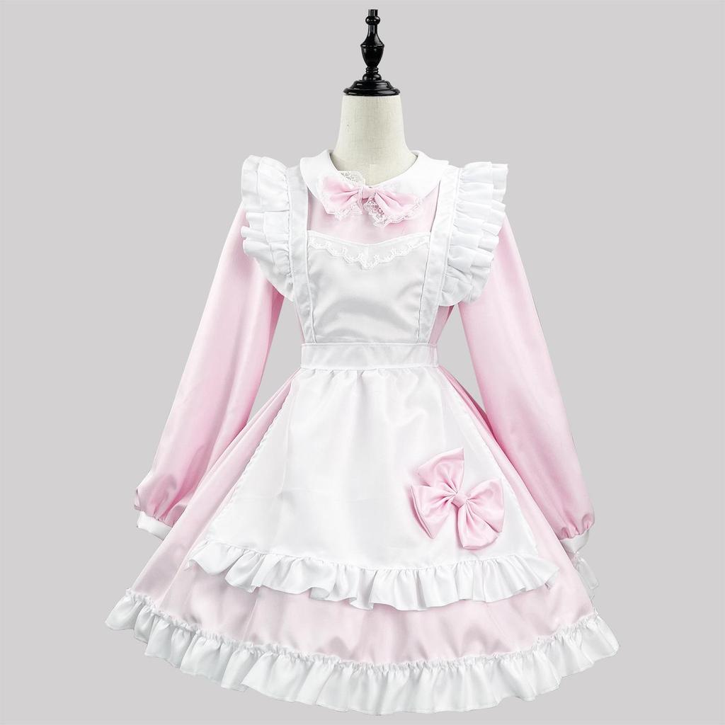 Costume da Cameriera Giapponese Bianco e Nero Super Carino - Manica Lunga