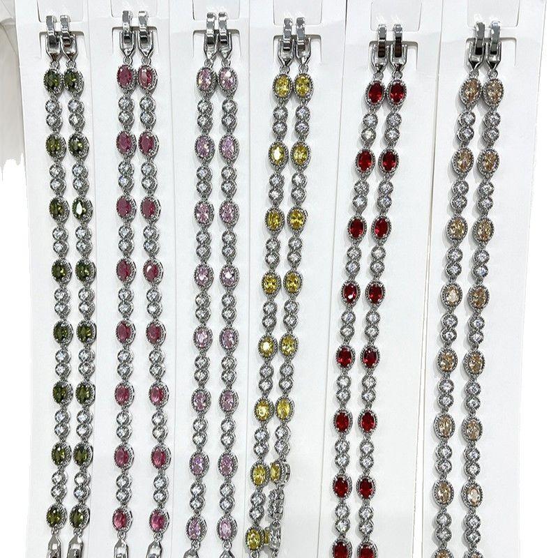 Korean Version of Caibao Bracelet Yellow Crystal Rectangular Light Luxury Pure Handmade Inlaid Geometric Colored Zircon