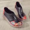 New Spring Style Sponge Cake Bottom Casual Women's Shoes Ethnic Style Genuine Leather Color-blocking Single Shoes To Increase Height and Comfort