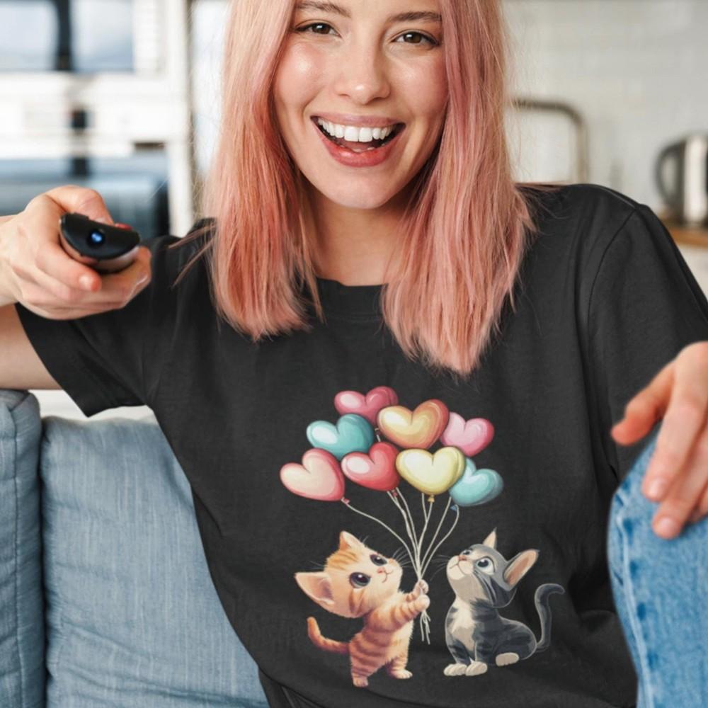 Очаровательная футболка с графическим принтом кошек ко Дню святого Валентина – Милая и удобная футболка с кошкой, унисекс L