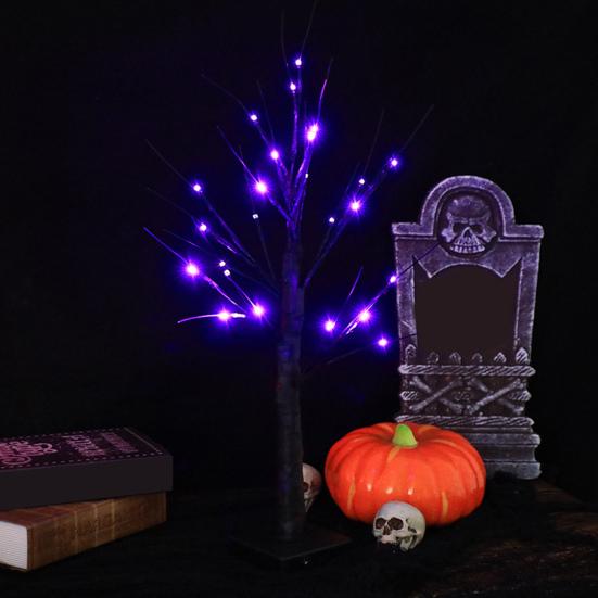 Halloween Decorative Lights Tabletop Artificial Tree Decor Timer Mode Battery Operated Birch Tree Table Centerpiece LED Lamp
