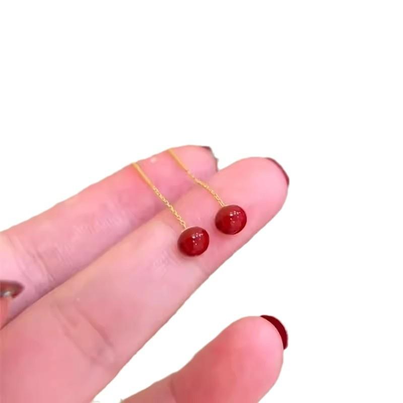 Red Beads Ear Wire - A Niche, Minimalist, High-end, Stylish, Versatile and Non-fading Trendy Ear Accessory.