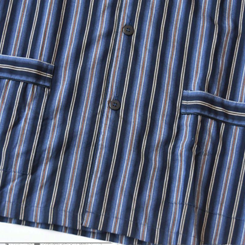 Outer Order Men Spring & Fall Woven Pure Cotton Stripes Gingham Long Sleeves Pajamas Casual Loose Single Piece Homewear Tops