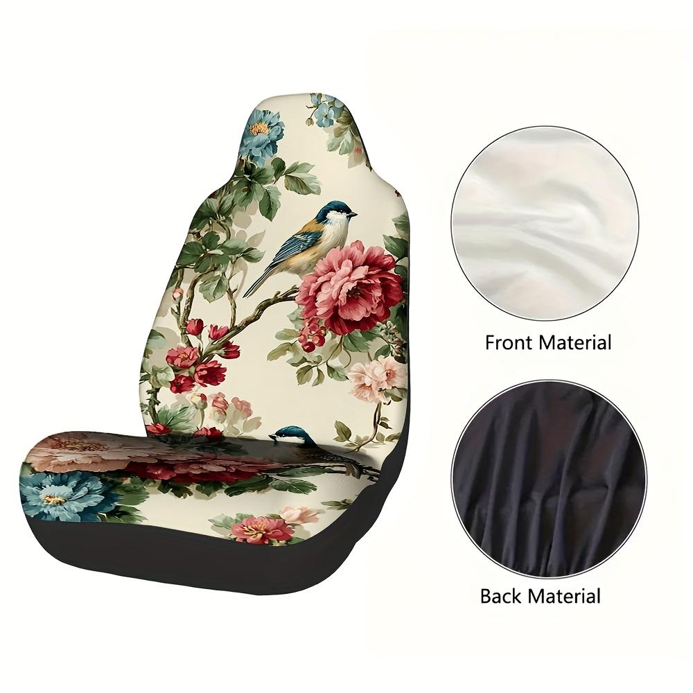 2pcs Vintage Floral Bird Car Seat Covers - Elegant Floral Pattern With Pink Peonies & Bluebirds, Durable Polyester, Fit For Cars