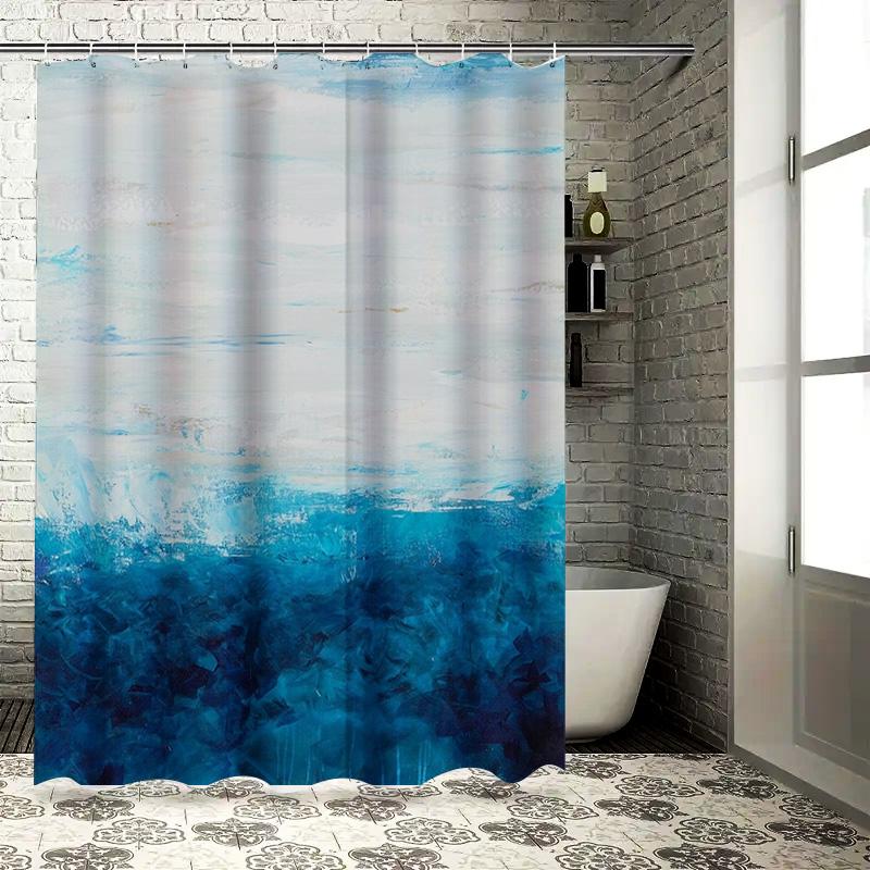 

Blue Gradient Shower Curtain Waterproof Home Bathroom Decor Artistic Hand-Painted 3D Print Customizable Modern Design For Bathtu W60H190(CM)-1 Pcs