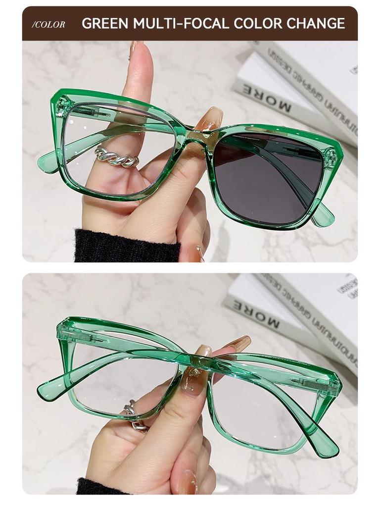 Damenmode Quadratischer Rahmen Photochrome Multifokale Lesebrille für Weit- und Nahsicht