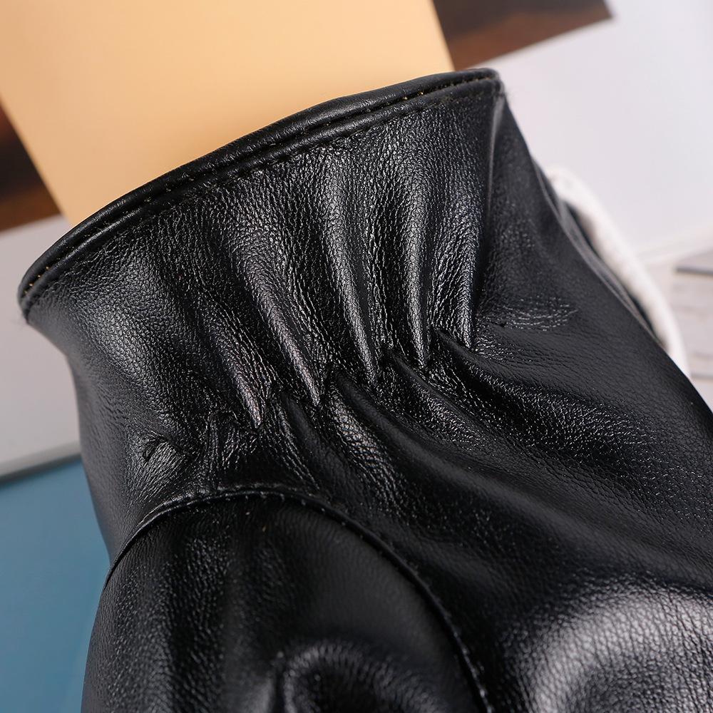 Winter Warm Gloves for Women's Bow Plus Velvet Thickened Water Washed Leather Touch Screen Windproof Cold Waterproof PU Leather Gloves