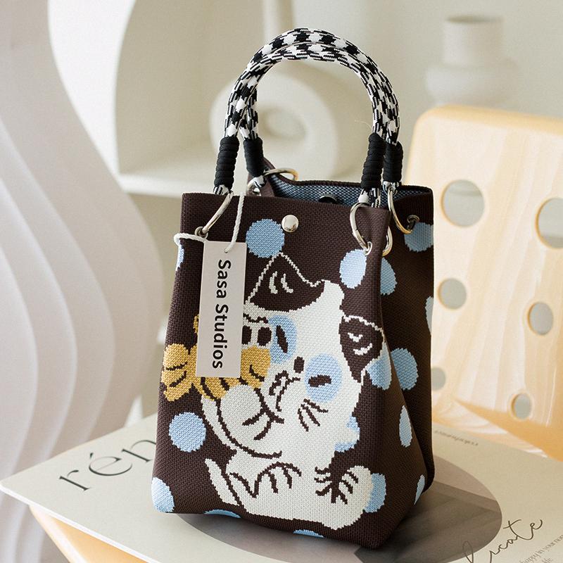 Stilvolle japanisch-koreanische Strickhandtasche: Große Tragetasche & Tragbare Pendel-Quadrat-Tasche