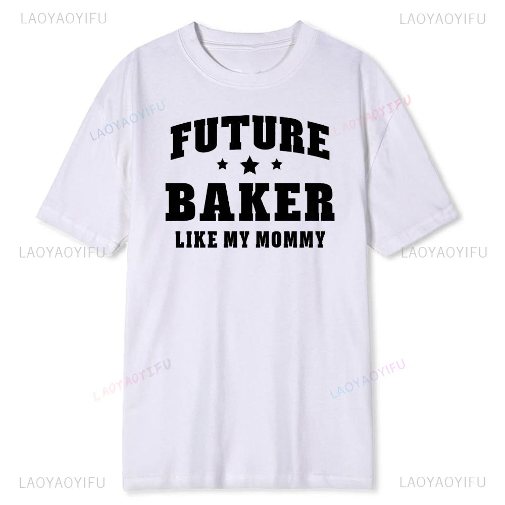 Zukünftiger Bäcker Wie Meine Mama Backen Konditor Rundhals T-Shirt Kinder Damen Weiche Modalmischung T-Shirt Familie Backen Humor Karriere Oberteile