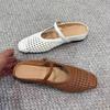 Fashion French Heightened Inner Hollow Woven Baotou Outer Wearing Half Slippers Women's Spring and Summer One-word Belt Sandal Slippers