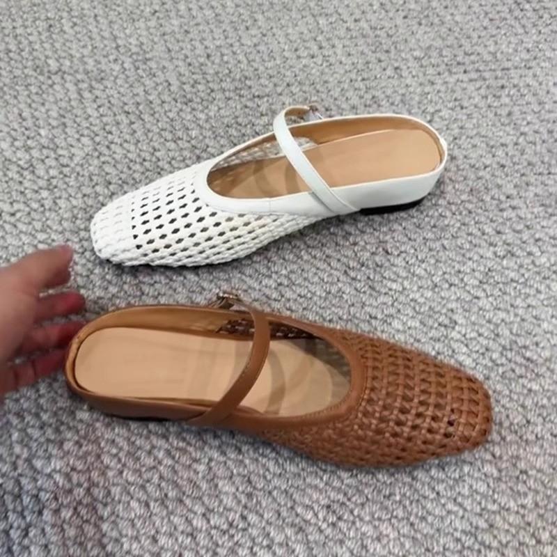Fashion French Heightened Inner Hollow Woven Baotou Outer Wearing Half Slippers Women's Spring and Summer One-word Belt Sandal Slippers