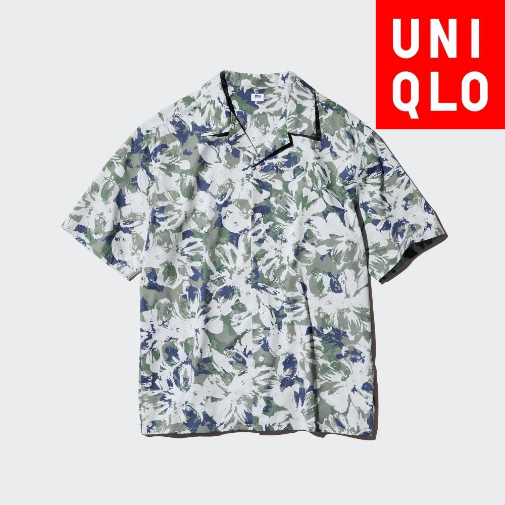 

Рубашка с открытым воротником и принтом UNIQLO, короткий рукав B