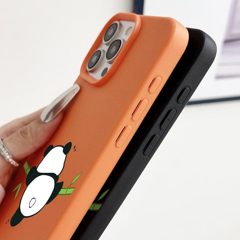 Cartoon Panda Leather Texture Case For iPhone 16 15 14 Pro Max 13 12 Pro Max 11 Shockproof Matte Soft TPU Silicone Phone Cover