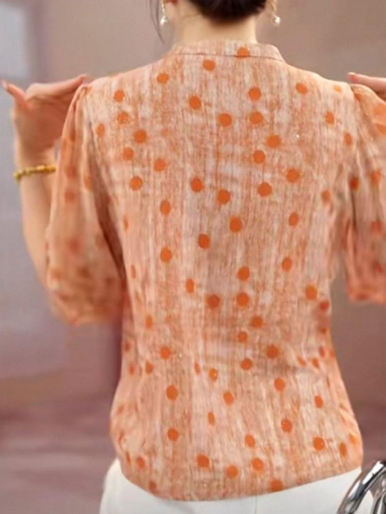 Elegant 2026 Age-Reducing Polka Dot Blouse - Stylish Three-Quarter Sleeve Summer Top