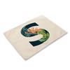 30x45cm Alphabet Letters Linen Kitchen Placemat Botanical Plant Green Tropical Leaves Dining Table Mats Coaster Pad