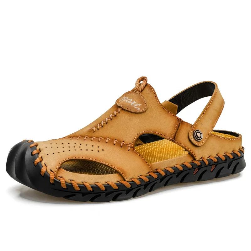 Fashion Genuine Leather Men's Sandals Soft Comfor Slippers Men Summer Outdoor Beach Shoes designer High Quality Men sandalias Plus Size