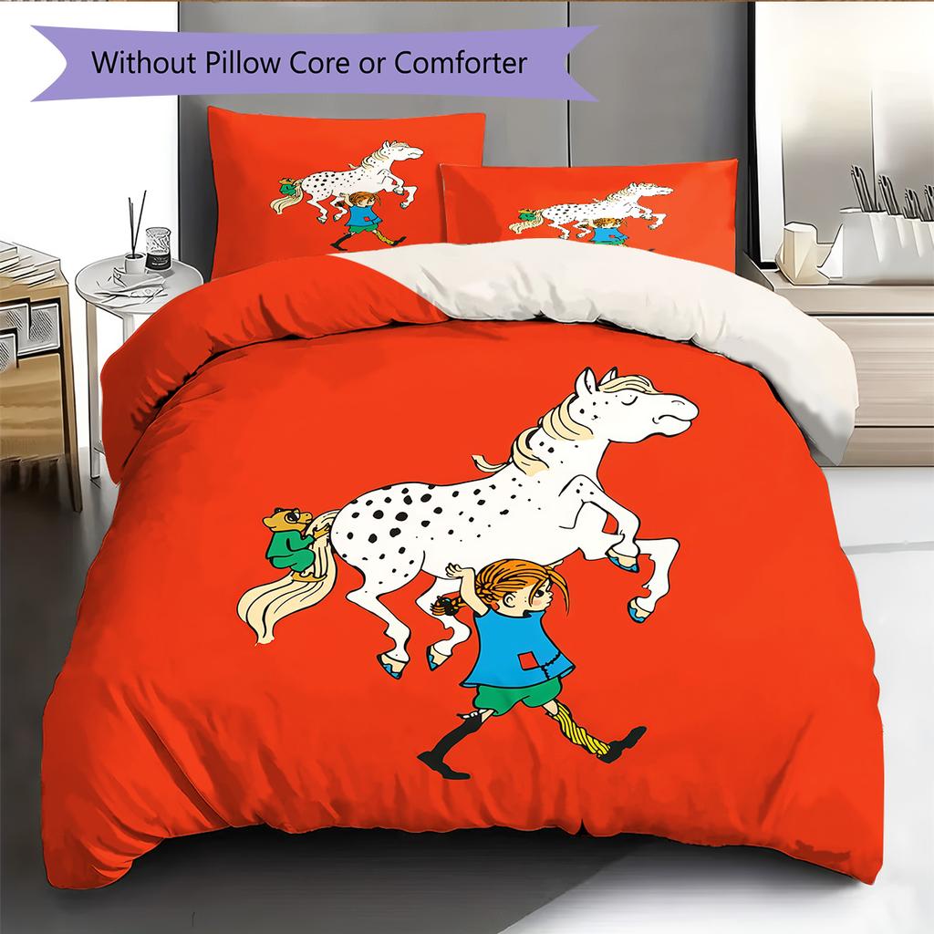 Pippi Longstocking  Pattern Bedding Quilt Set  Home Decoration  Gift (1 * Duvet Cover + 2 * Pillowcase  Without Core)