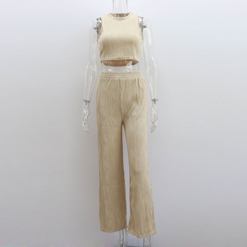 

Women Casual 2-Piece Set Sleeveless Vest Top Trousers Fashion Women Two-piece Set Casual Women Khaki S