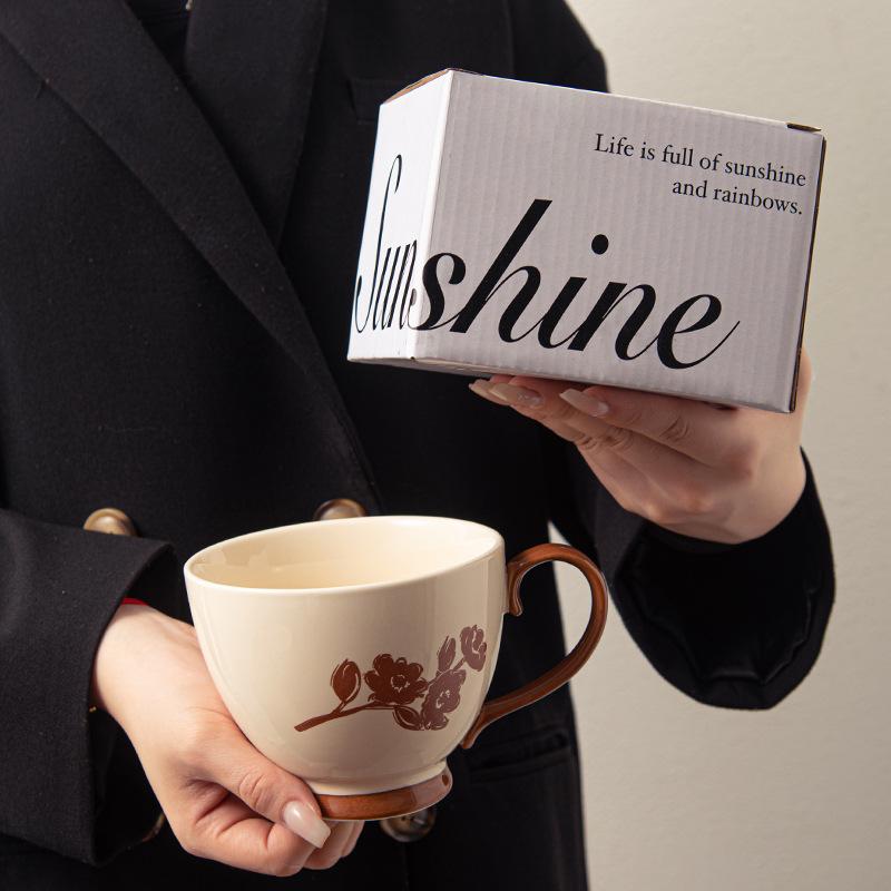 Large Capacity Ceramic Mug Household Retro Drinking Cup High Value Couple Breakfast Cup Oat Cup Milk Cup