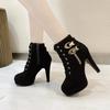Fashion Plus Size Ankle Boots Women Platform High Heels Female Lace Up Shoes Buckle Short Boot Casual Ladies Footwear Drop
