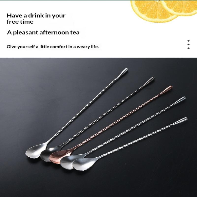 Spiral Pattern Long Handle Mixing Spoon Food Grade Stainless Steel Cocktail Scoop for Home Bar Bartender Drink Making