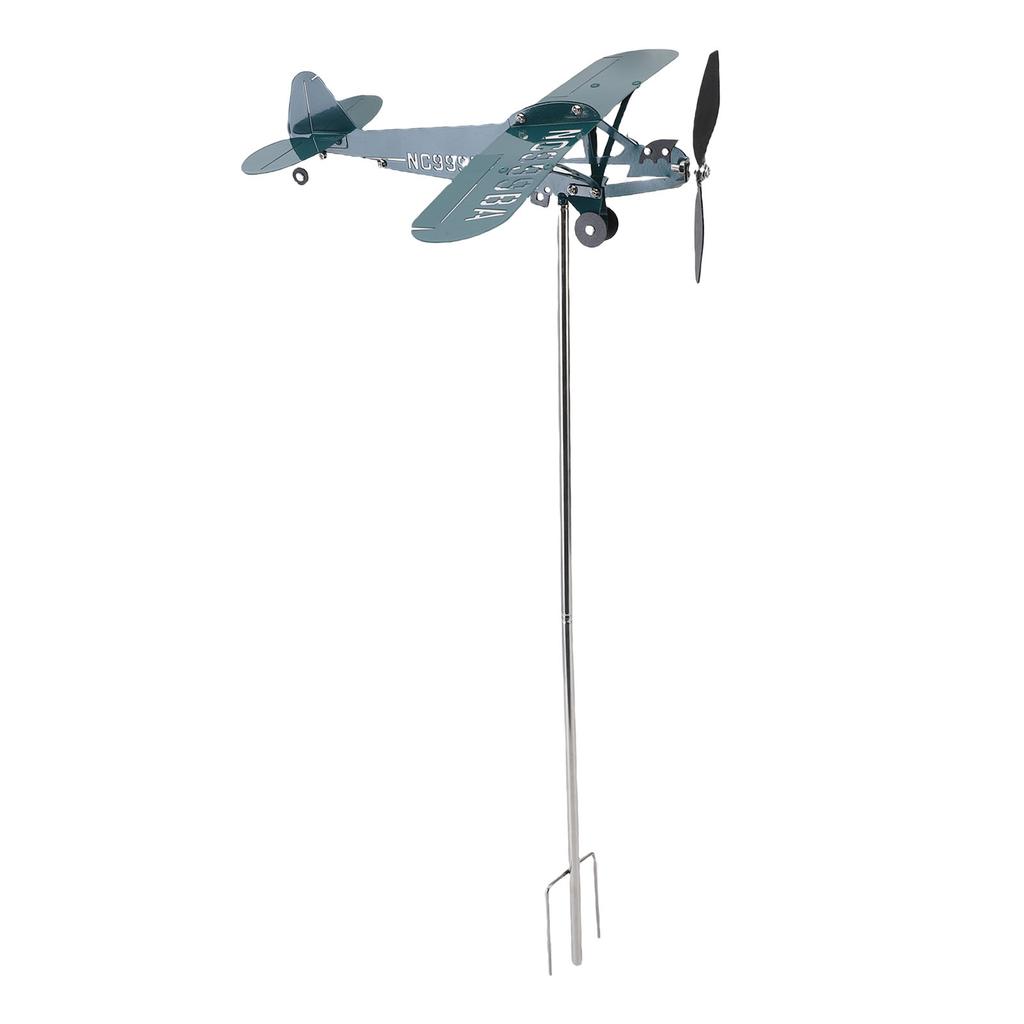 Eisenkunst Flugzeug Windmühle Drehende Wetterfahne Dekoration für Außen Garten Terrasse Hof Zaunpfosten Garage Dunkelgrün