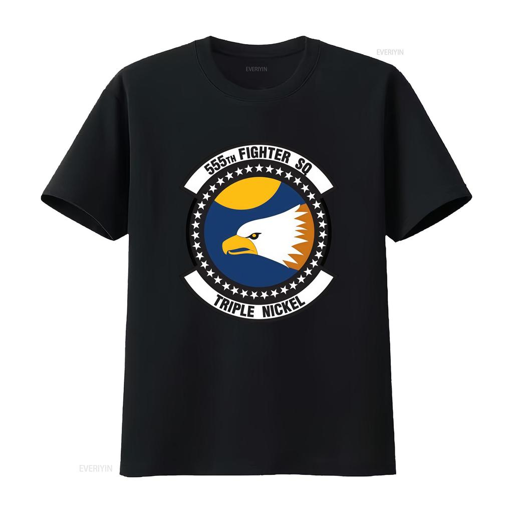 USAF Licensed 555th Fighter Squadron T Shirt D3 Triple Nickel Design with Eagle Logo vintage Washed Stretched Casual Slightly