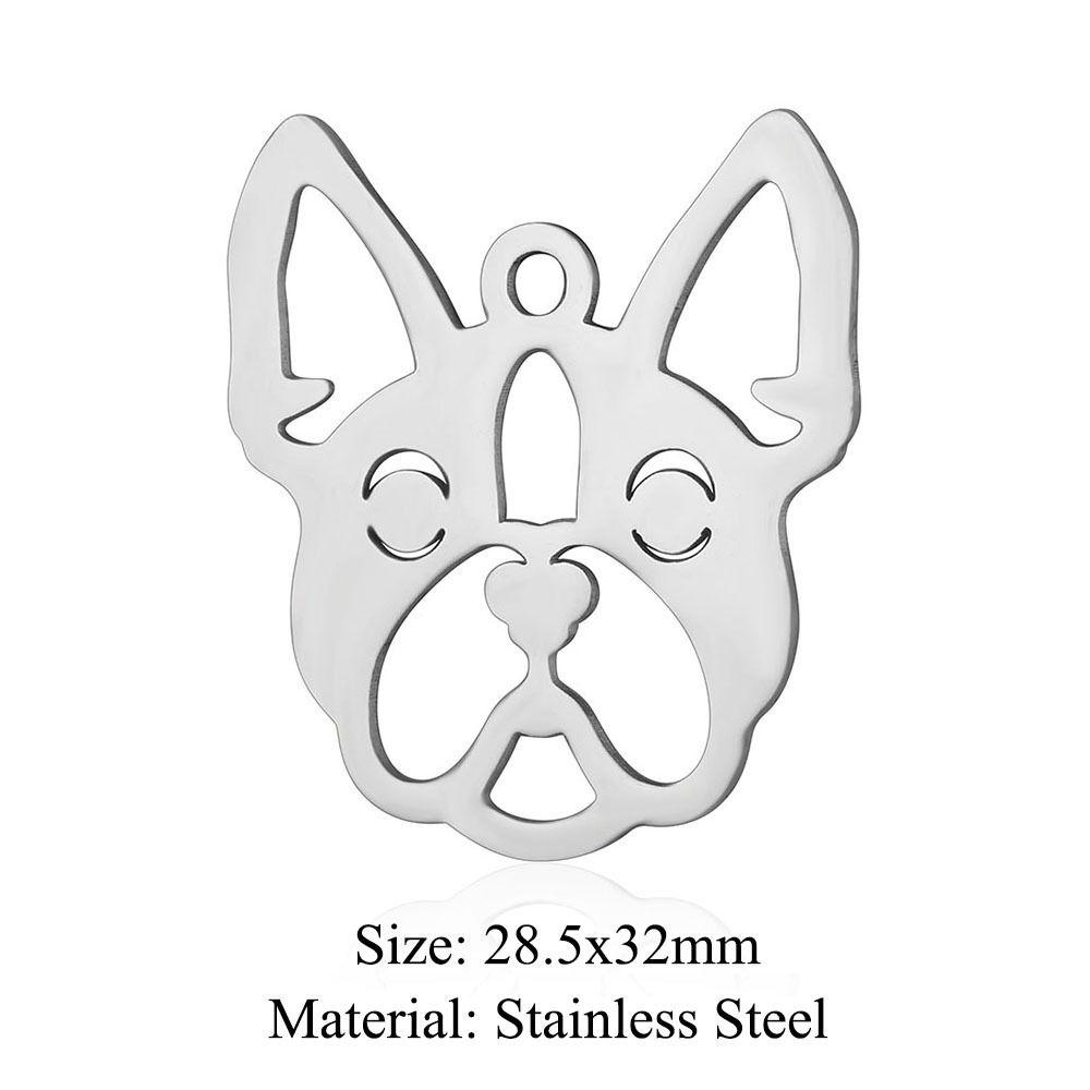 28.5*32mm French Bulldog Doggy Dog Bull Dog Head Pendants Stainless Steel Charms  For Necklace