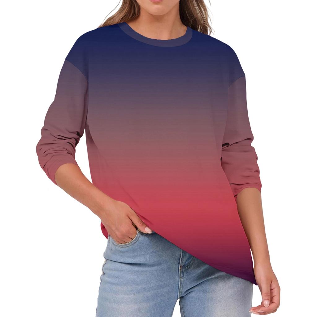 Women's Fashionable Casual Round Neck Color Long-sleeve Top