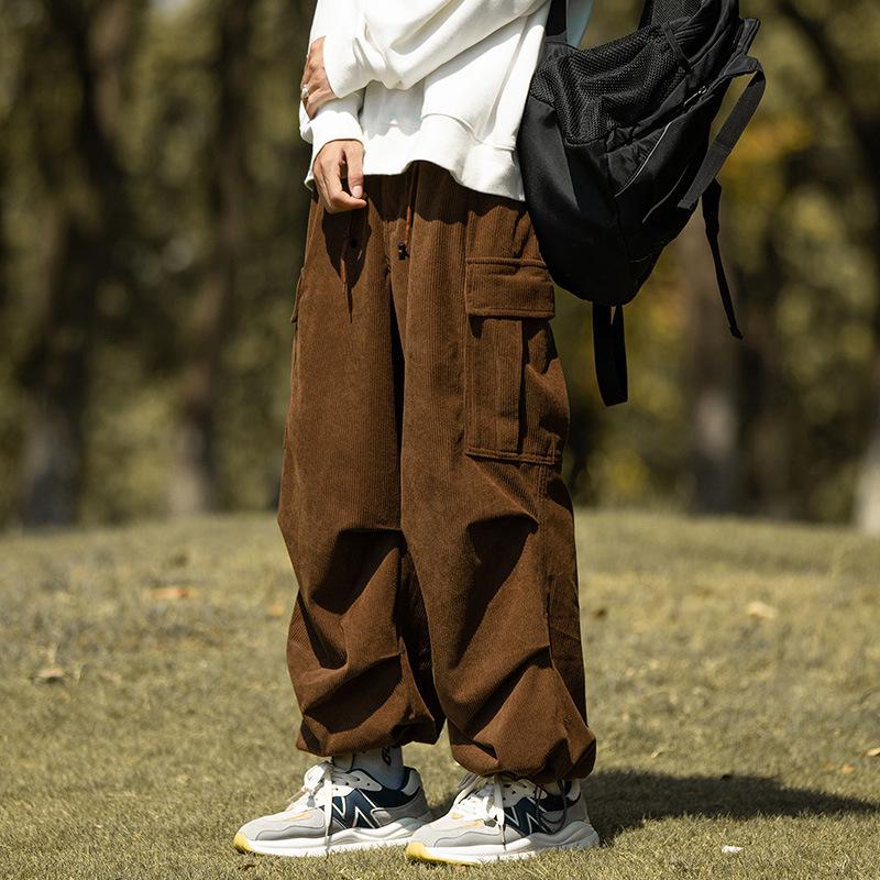 Japanese Cityboy Corduroy Wide-Leg Pants - Men's Plus Size, Thick, Casual, Autumn/Winter