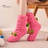 1 Pair Winter Floor Socks Cartoon Design Animal Embroidery Ultra Thick Fleece Keep Warm Mid-tube Non-slip Slipper Socks