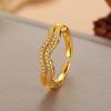 Double-Layer Curved Wave Pattern Ring with Inlaid Diamonds and Micro-Set Zircon, Open Design, Niche Style