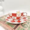 Rural Style Flower Ceramic Mug Retro Grid Coffee Cup and Saucer English Afternoon Tea Flower Tea Cup Breakfast Cups Water Cups