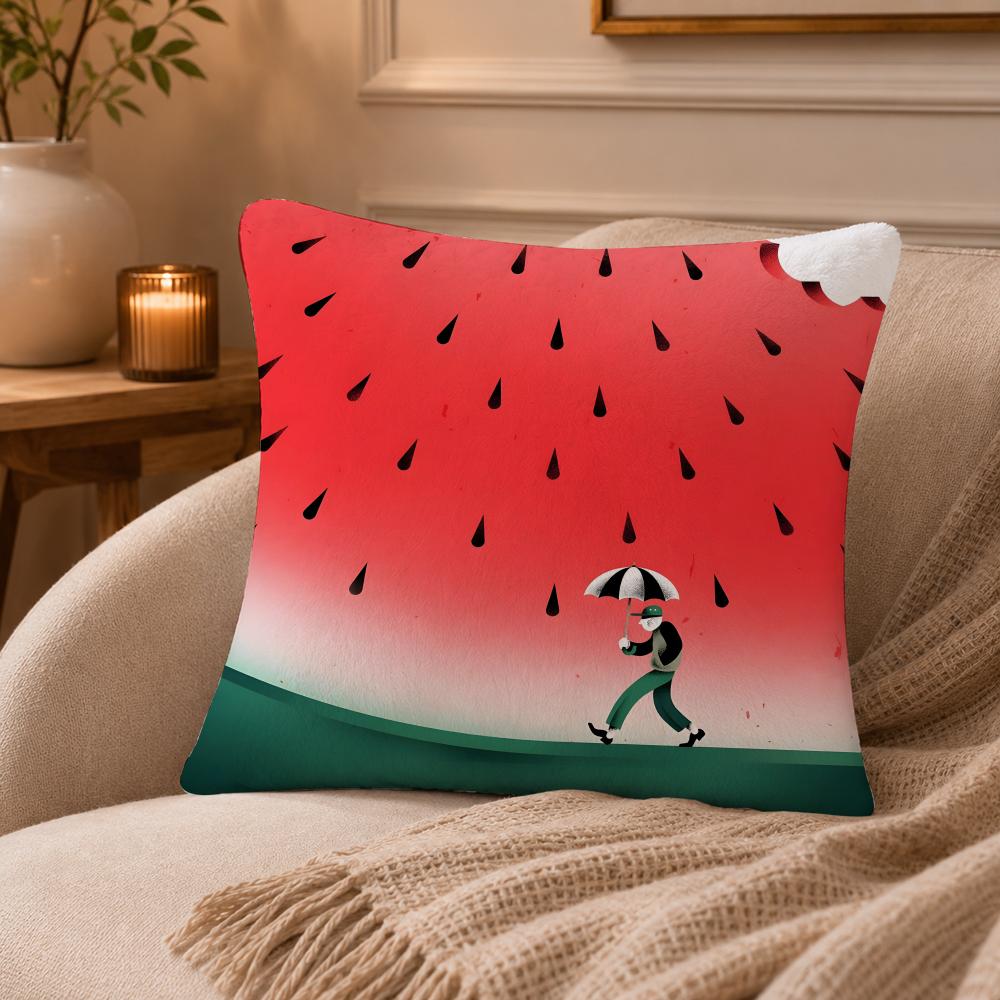 Watermelon Cushion Cover Anti-dustmite Pillowcase Invisible Zipper Silky Short Plush Sofa Cushion Cover