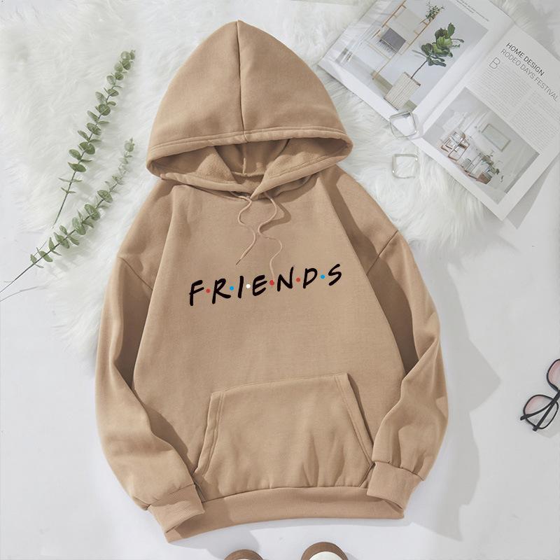 Women's Hooded Long Sleeve Graphic Hoodie Loose Fit Preppy Style FRIENDS Letter Print Pullover Sweatshirt Casual Warm Top for Spring Daily Outfit