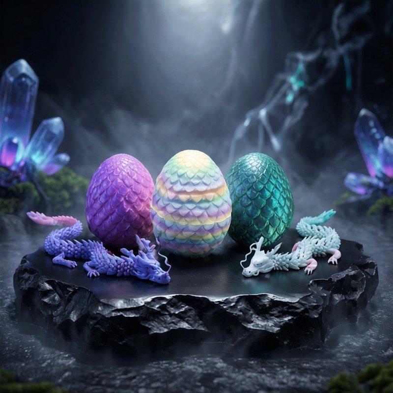 3D Printed Chinese Dragon Figurine 25cm Full-Joint Movable Egg Storage Gradient Color Kids Toy Decorative Ornament Holiday Gift