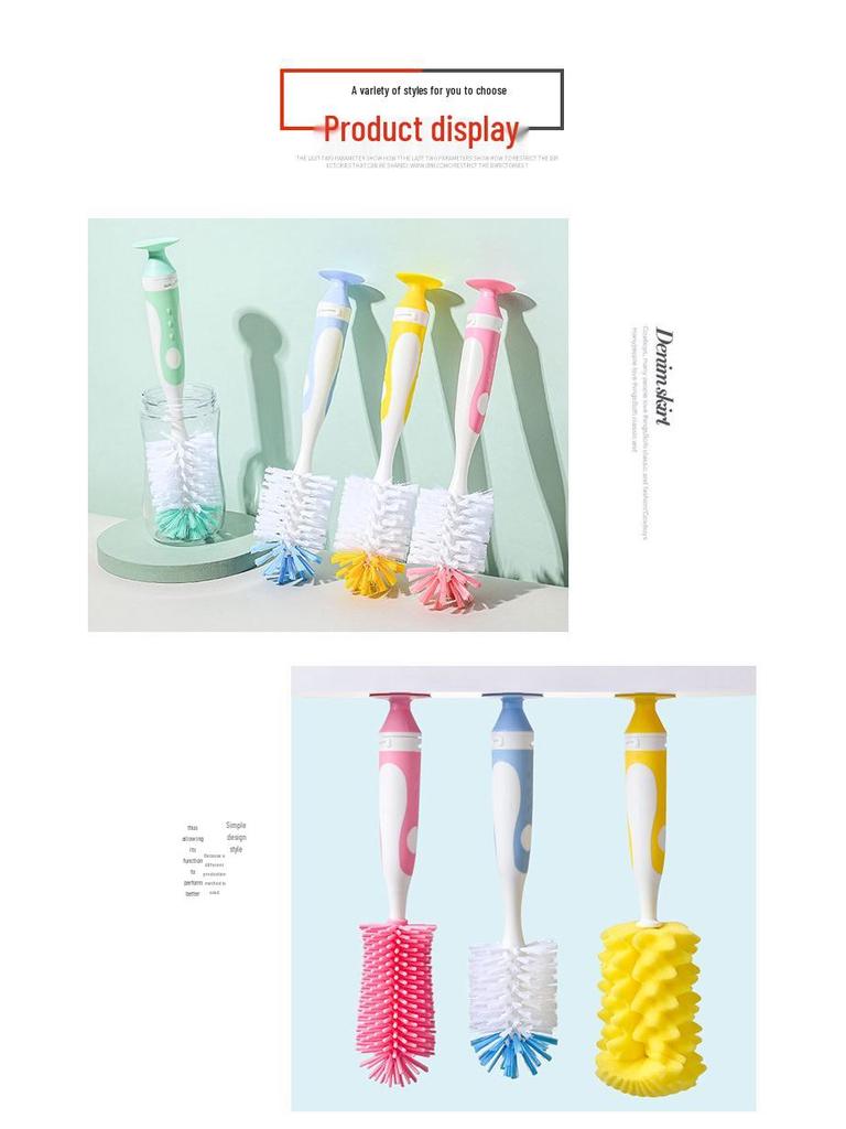 Baby Bottle & Nipple Brush Set, Long Handle Rotating Cup Brush, Thermos Cleaner