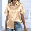 Womens Satin Blouse Short Sleeve Silk Tops Button Down Shirts Business Casual Outfits