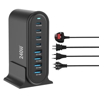 Nouveau Chargeur Rapide 240W Chargeur de Bureau GaN 8 ports Chargeur PD Type C Charge Rapide 3.0 USB Type C Chargeur Rapide Chargeur USB Mobile