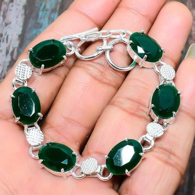 Green Onyx Gemstone Handmade Solid 925 Sterling Silver Bracelet For Thanksgiving