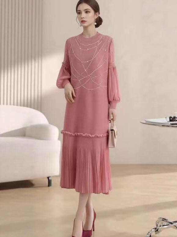 Elegant Plus Size Rhinestone-Embellished Dress - European and African Fashion