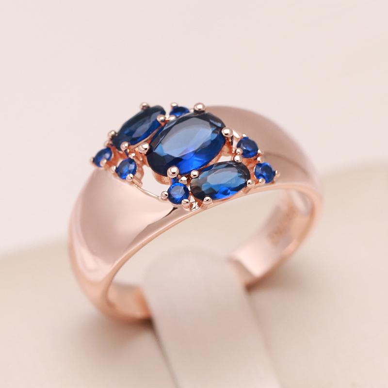 New Blue Natural Zircon Ring For Women  Rose Gold Wide Rings Vintage Ethnic Bride Wedding Jewelry Party Accessories