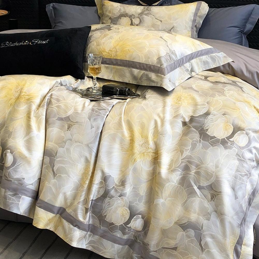 1000TC Egyptian Cotton Luxury Flowers Digital Printing Bedding Set 1 Duvet Cover Set, 1 Flat/Fitted Bed Sheet, 2 Pillowcases