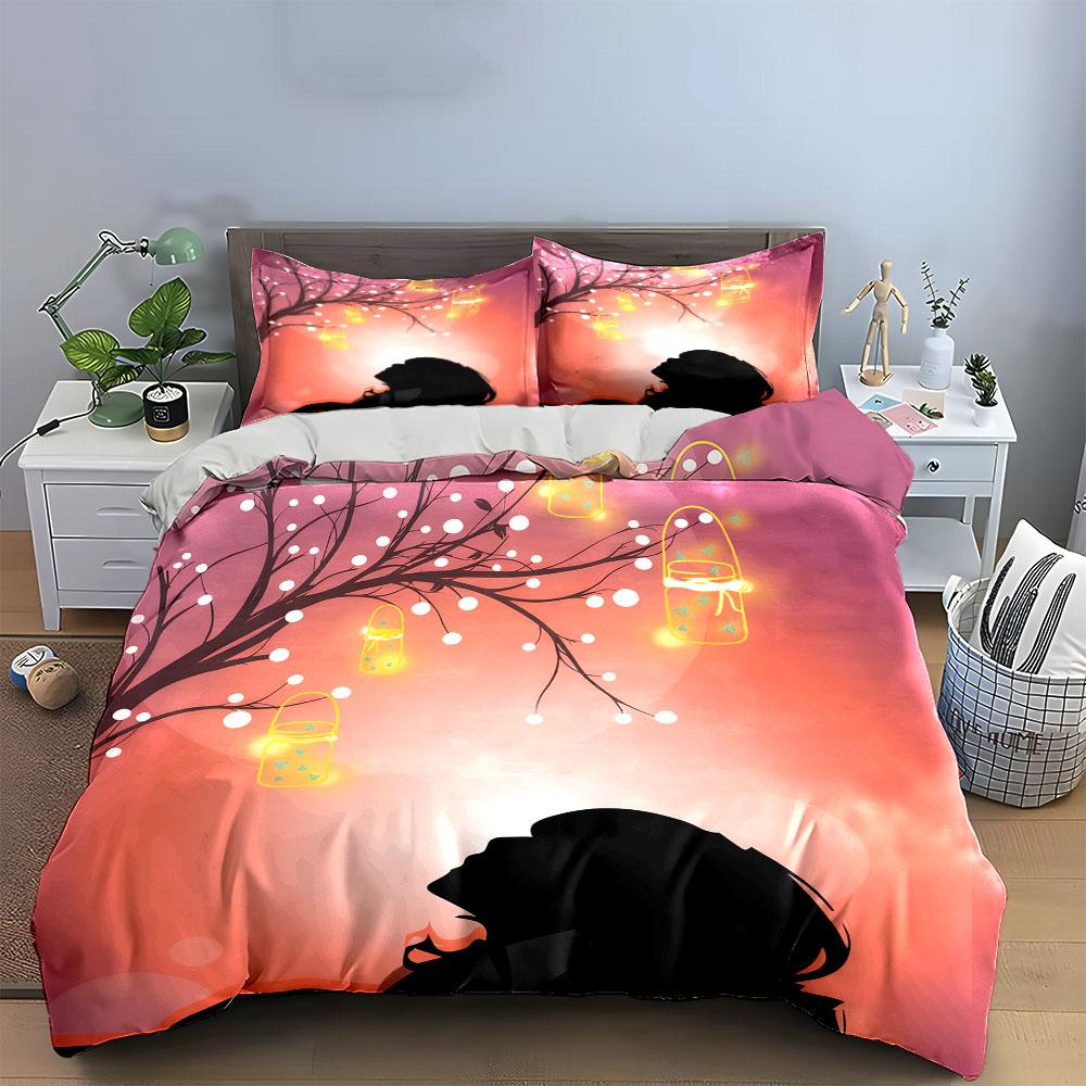 Romantic Lantern Party Decoration Set Soft Comfortable Duvet Cover Bedding Set Included 1*Duvet Cover & 2*Pillowcases, Gift
