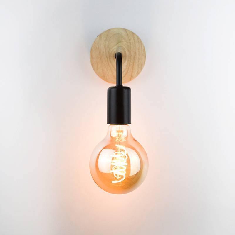 Modern Minimalist Iron Wall Lamp With Wooden Base For Bedroom Living Room Decor
